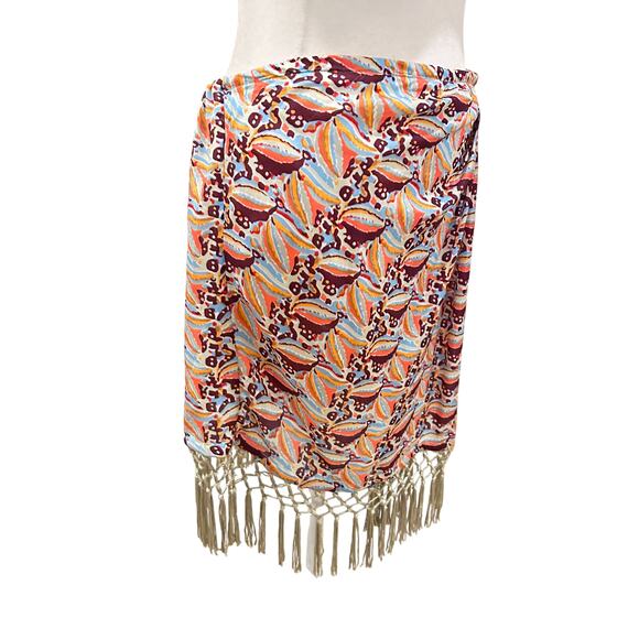 Anthropologie Multi-Color Boho Fringed Hem Mini Skirt Womens Size Large - Picture 2 of 4